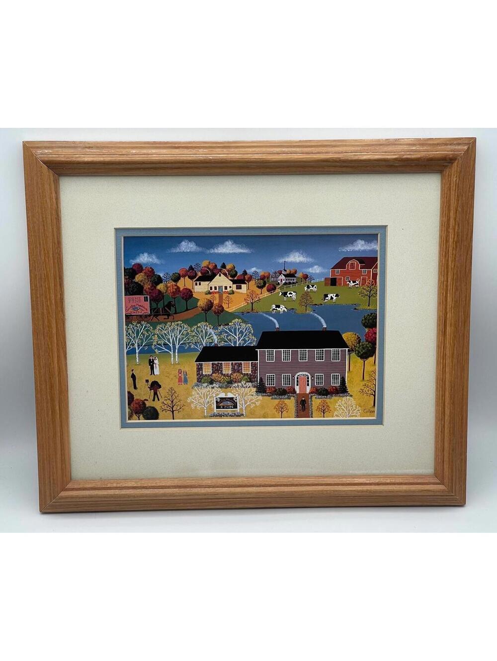 Traditional Vintage Framed Folk Art Painting by Colleen Sgroi 1991